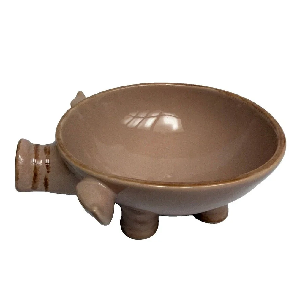 Pink Ceramic Pottery Pig-Shaped Novelty Decorative Dish Bowl Glossy 3” Tall